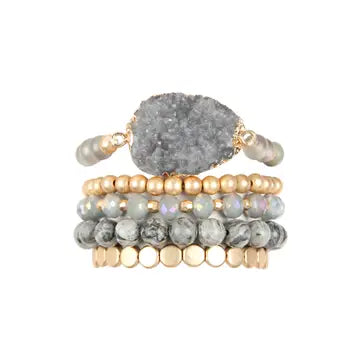 Druzy Stone Bracelet Set | Grey