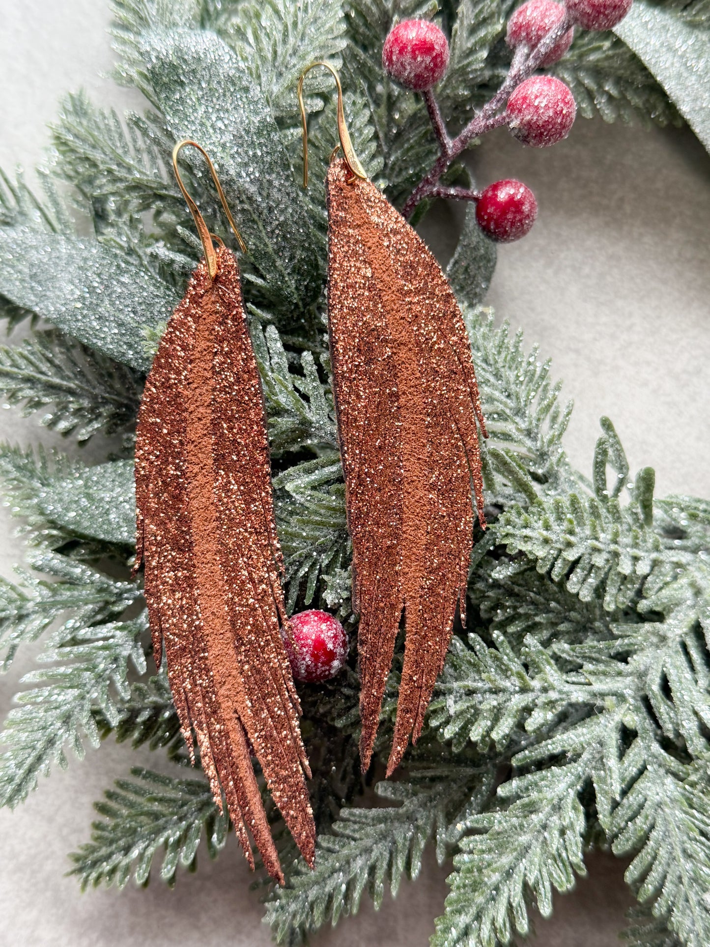 Feather Leather Earrings |Rose Gold