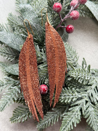 Feather Leather Earrings |Rose Gold
