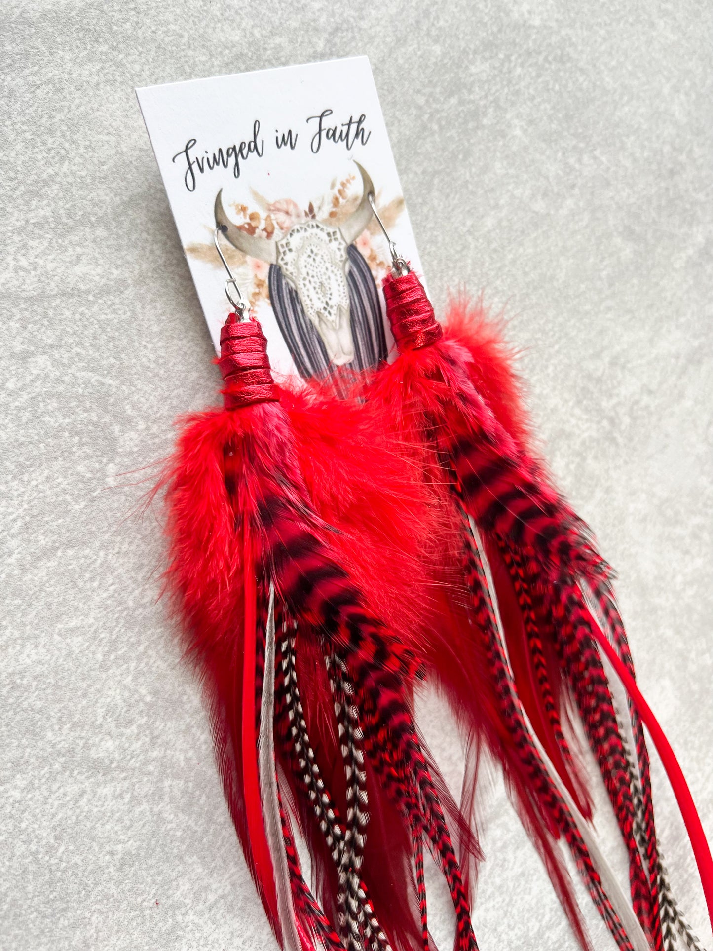 Candy Apple Feather Earrings