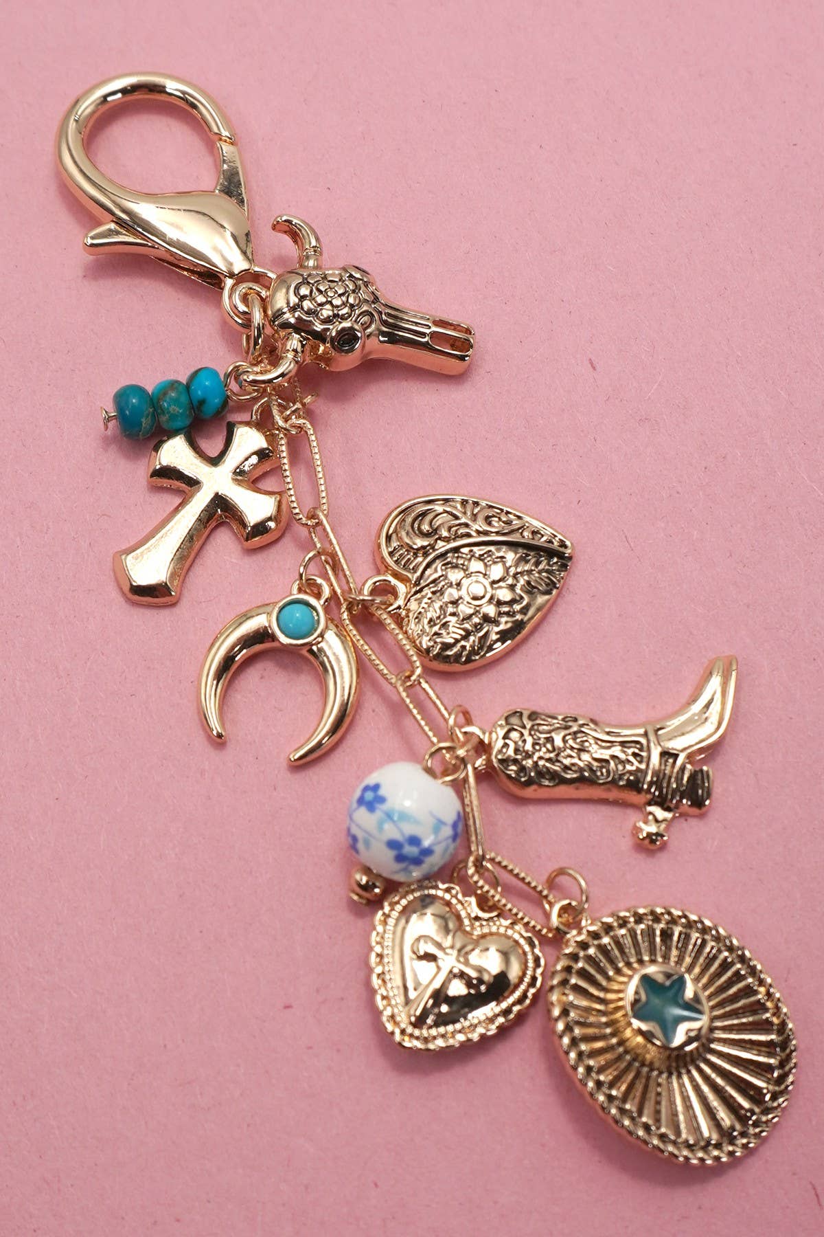 WESTERN CROSS HAT BOOT HEART BAG CHARM