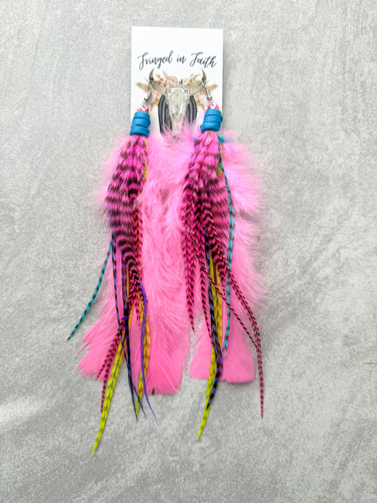 Pink Neon Feather Earrings