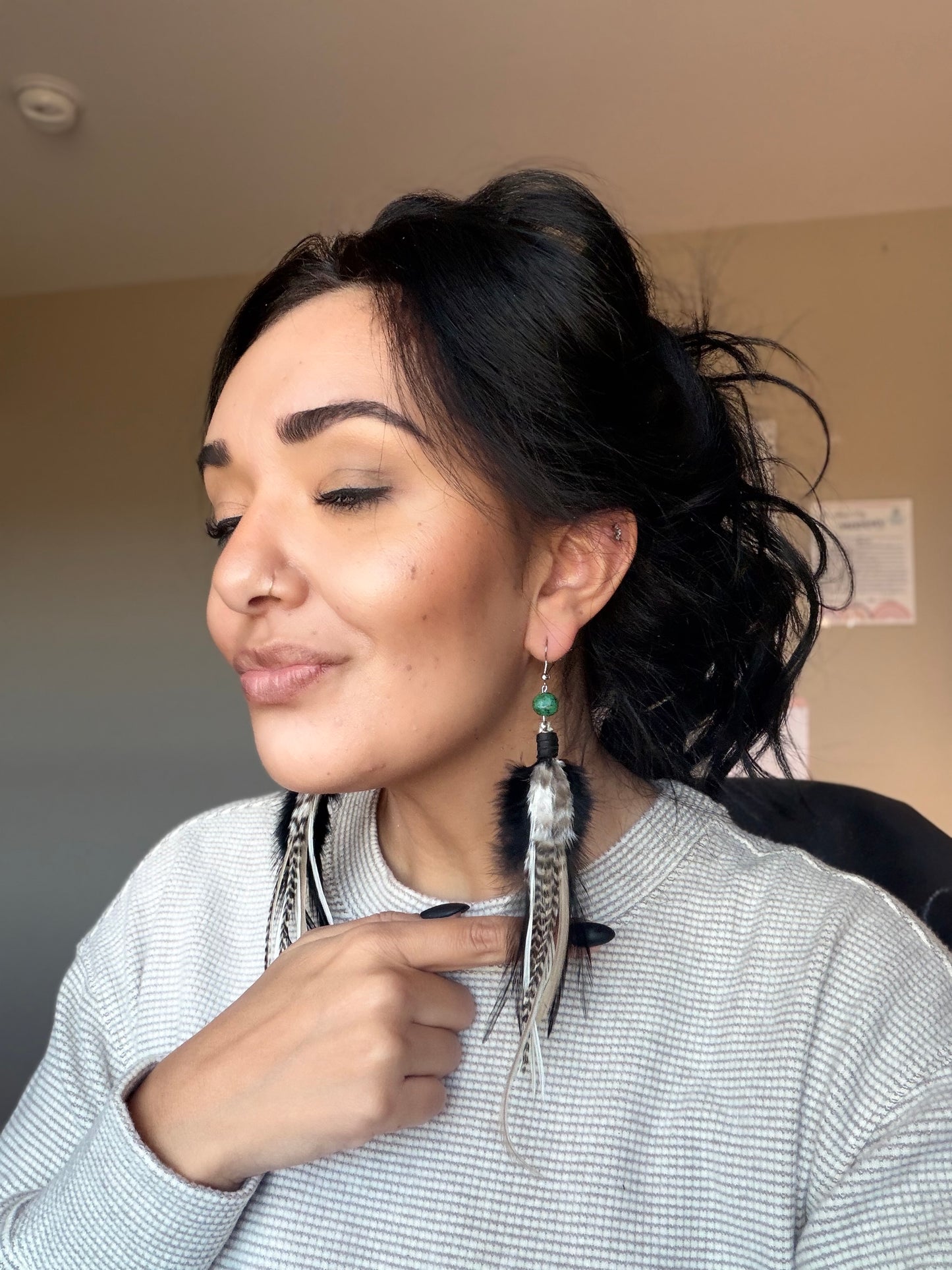 Beaded Feather Earrings | Black