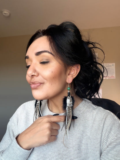 Beaded Feather Earrings | Black