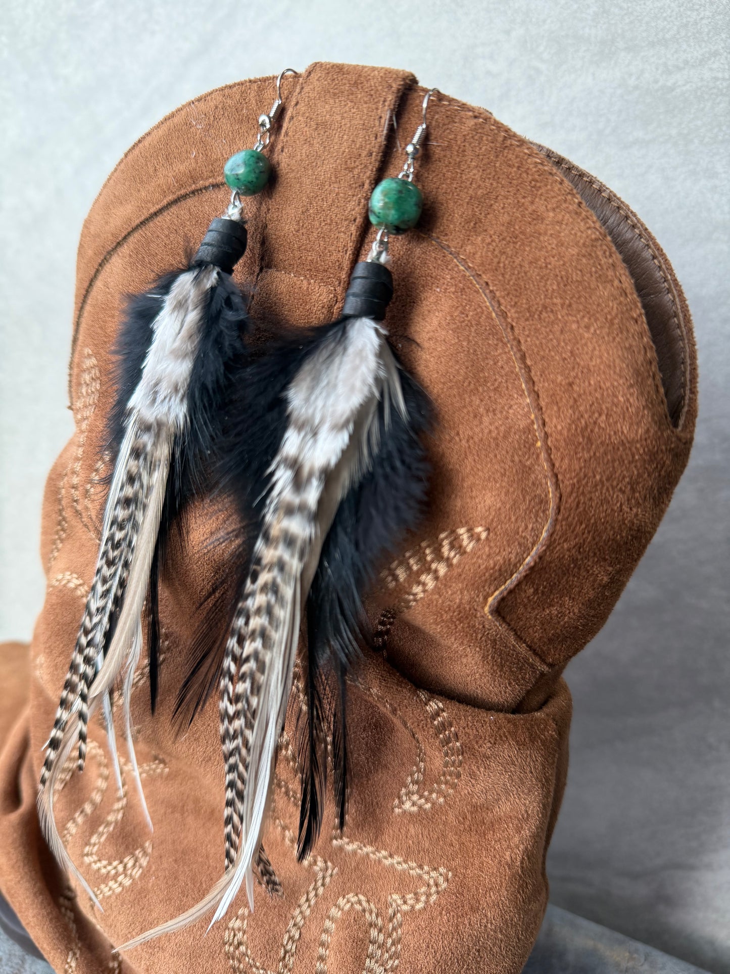 Beaded Feather Earrings | Black
