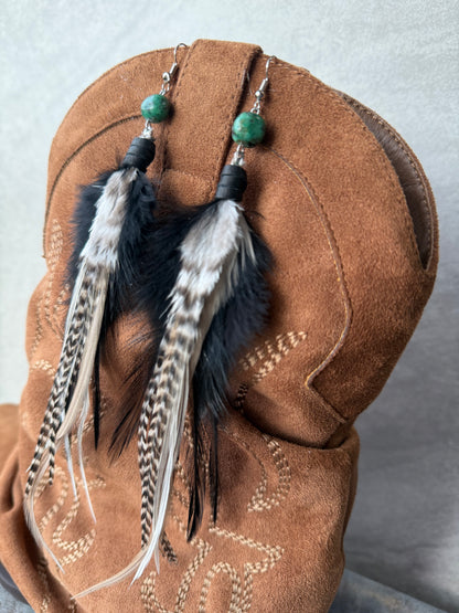 Beaded Feather Earrings | Black