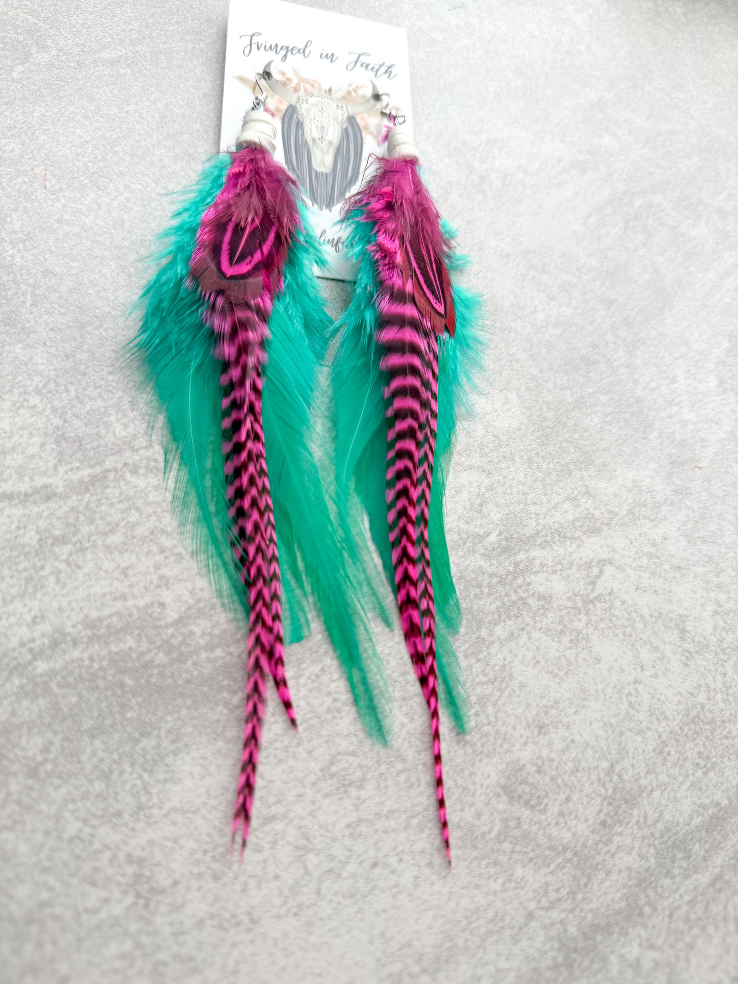 Mint Neon Feather Earrings
