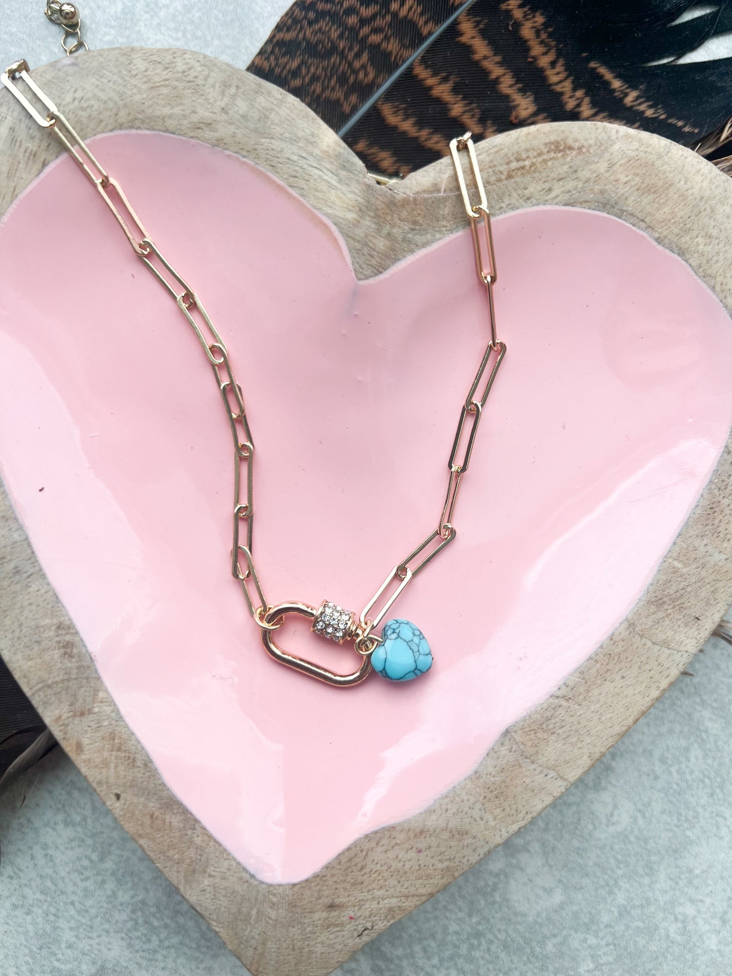 Paperclip Necklace with Turquoise Heart