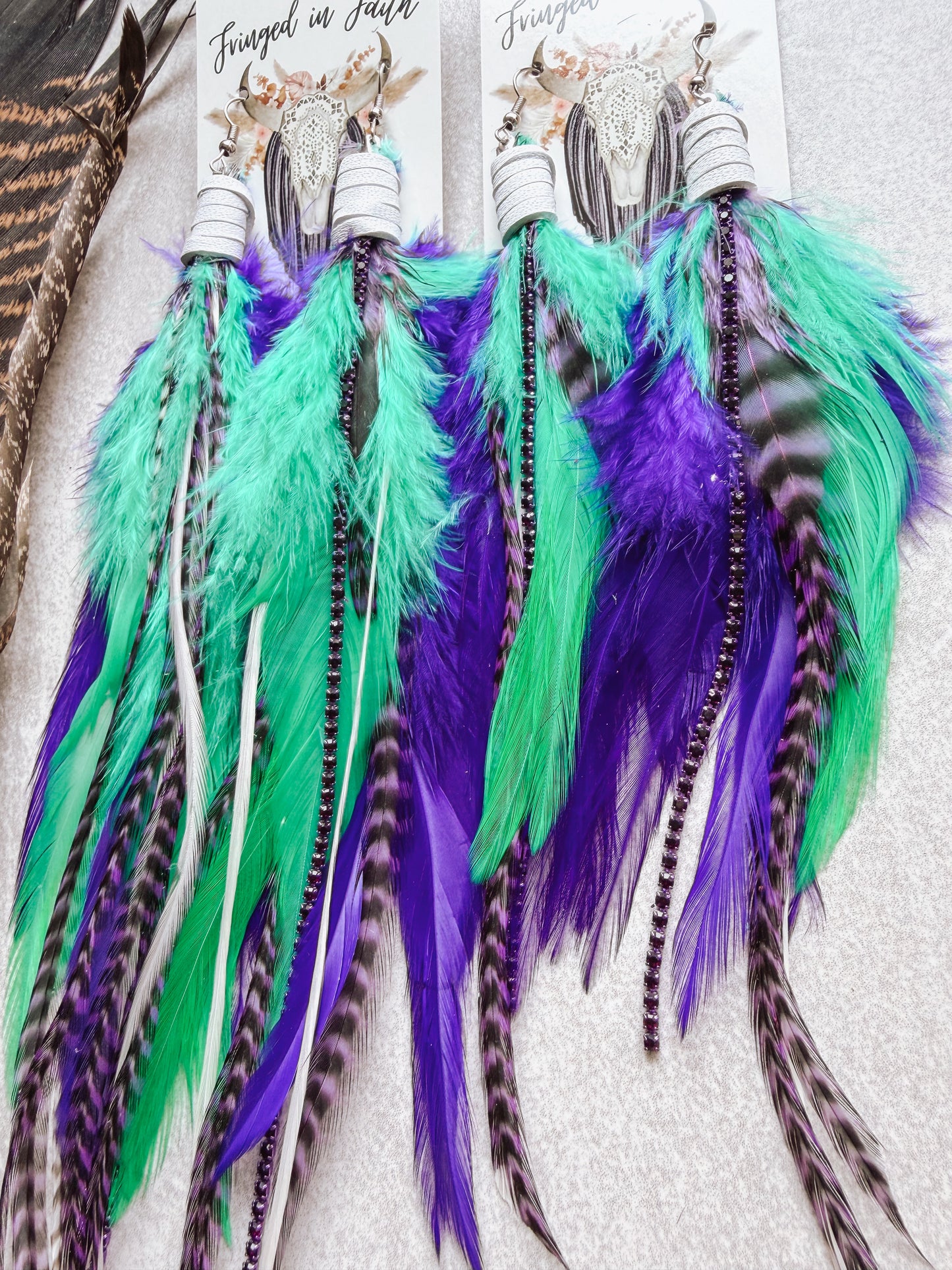 Purple & Mint Feather Earrings