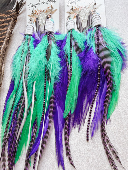 Purple & Mint Feather Earrings