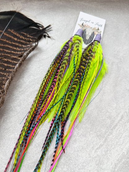 Neon Feather Earrings w Tinsel