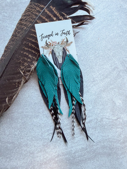Teal Feather Earrings