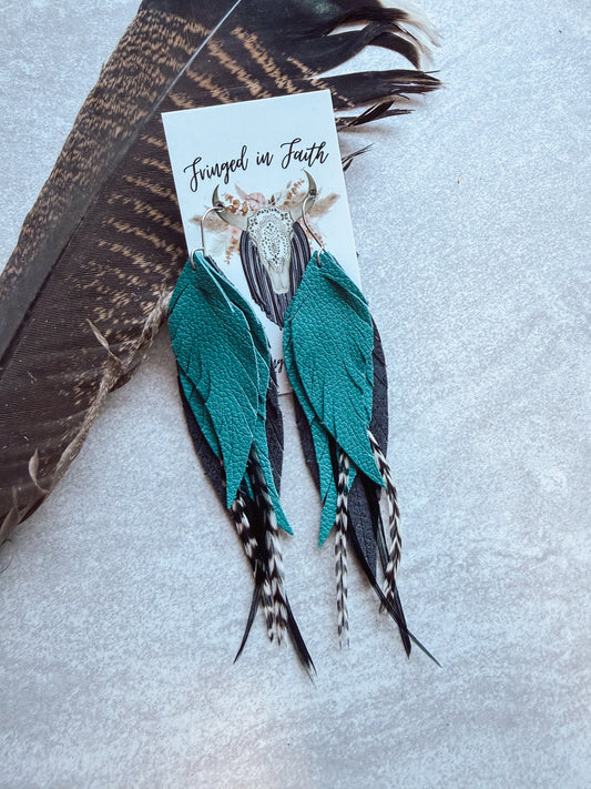 Teal Feather Earrings