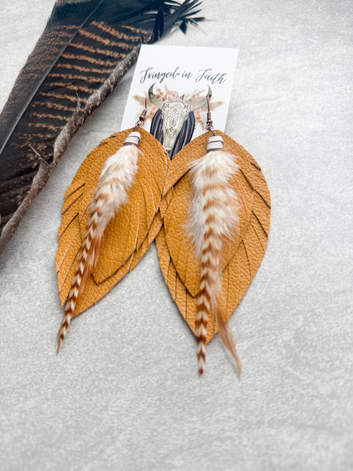 Ronan Fringe Feather Earrings | Mustard