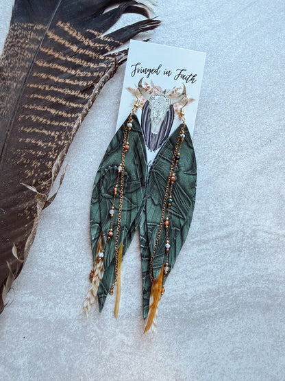 Green + Brown Feather Earrings