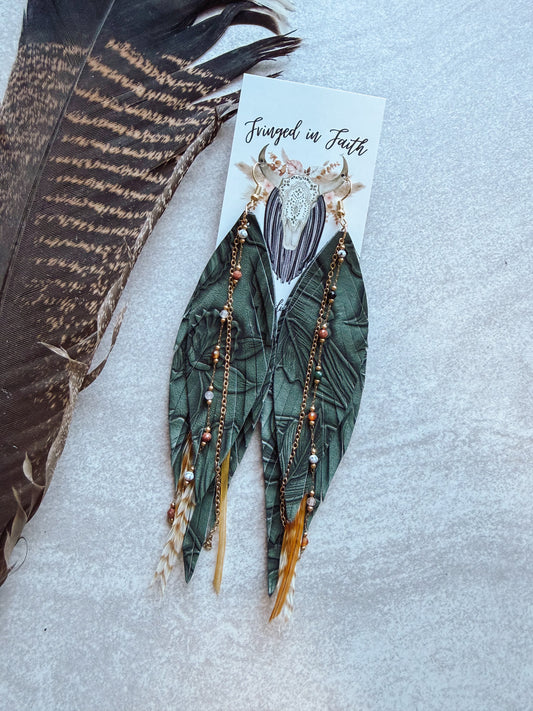 Green + Brown Feather Earrings