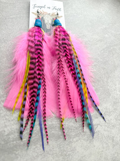 Pink Neon Feather Earrings