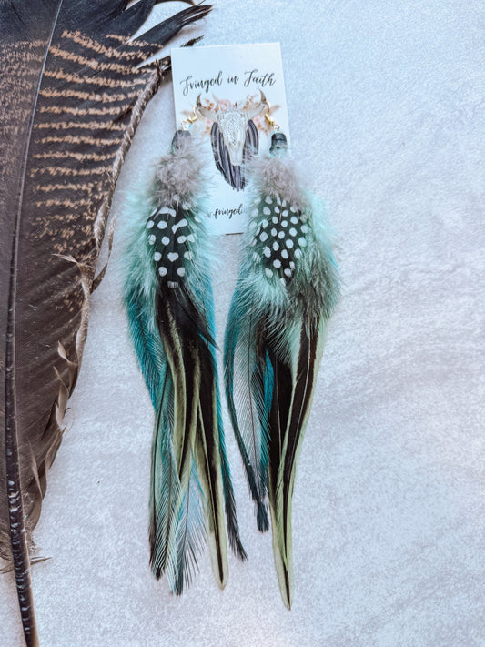Black + Mint Feather Earrings
