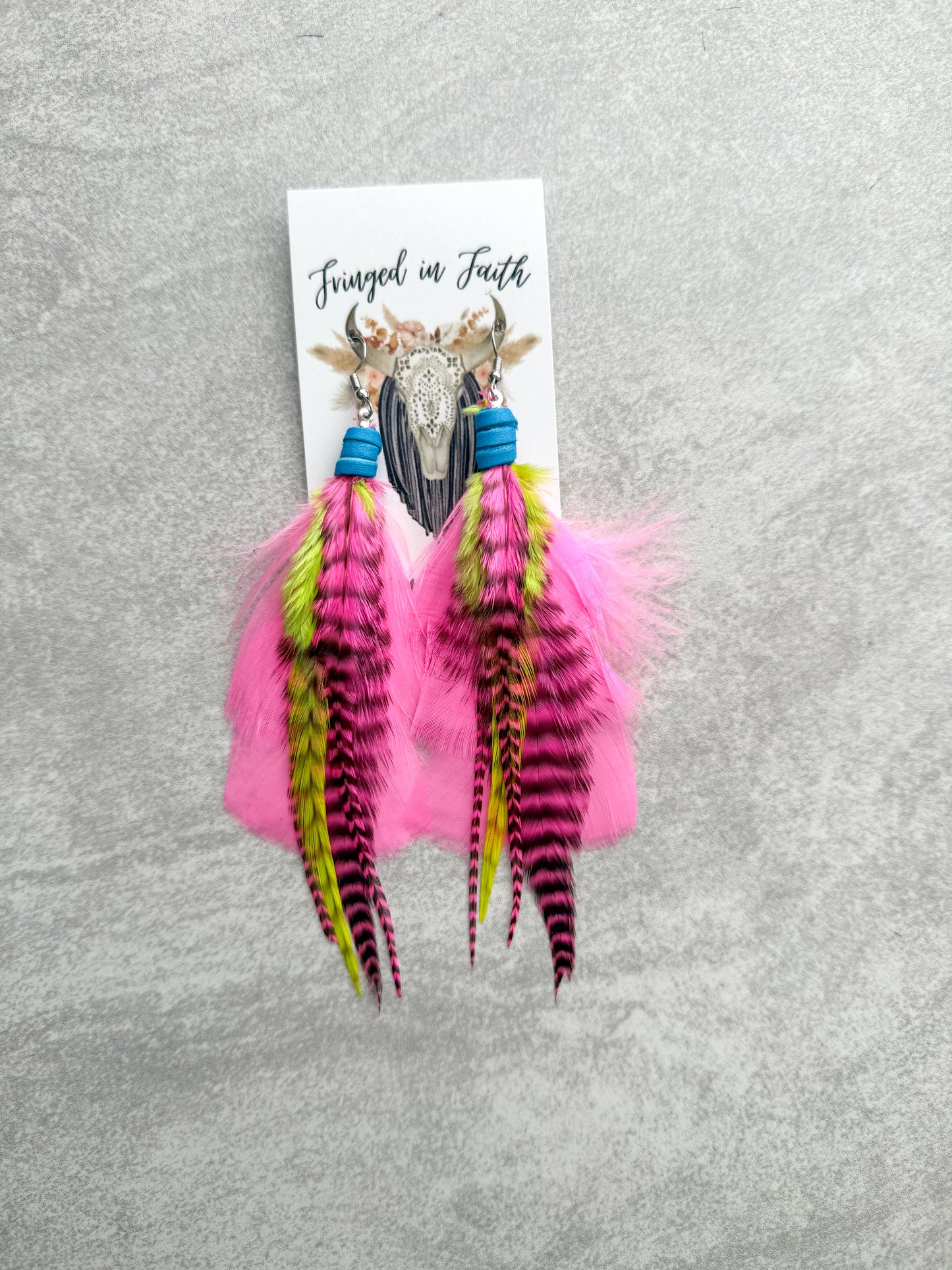 Pink Neon Feather Earrings