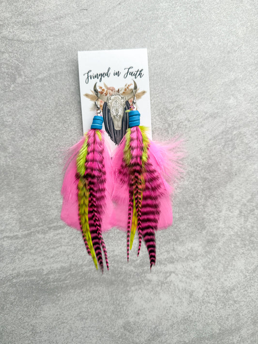 Pink Neon Feather Earrings