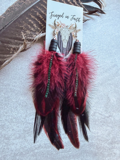 Burgundy Feather Earrings