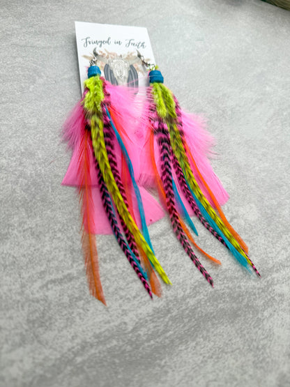 Pink Neon Feather Earrings