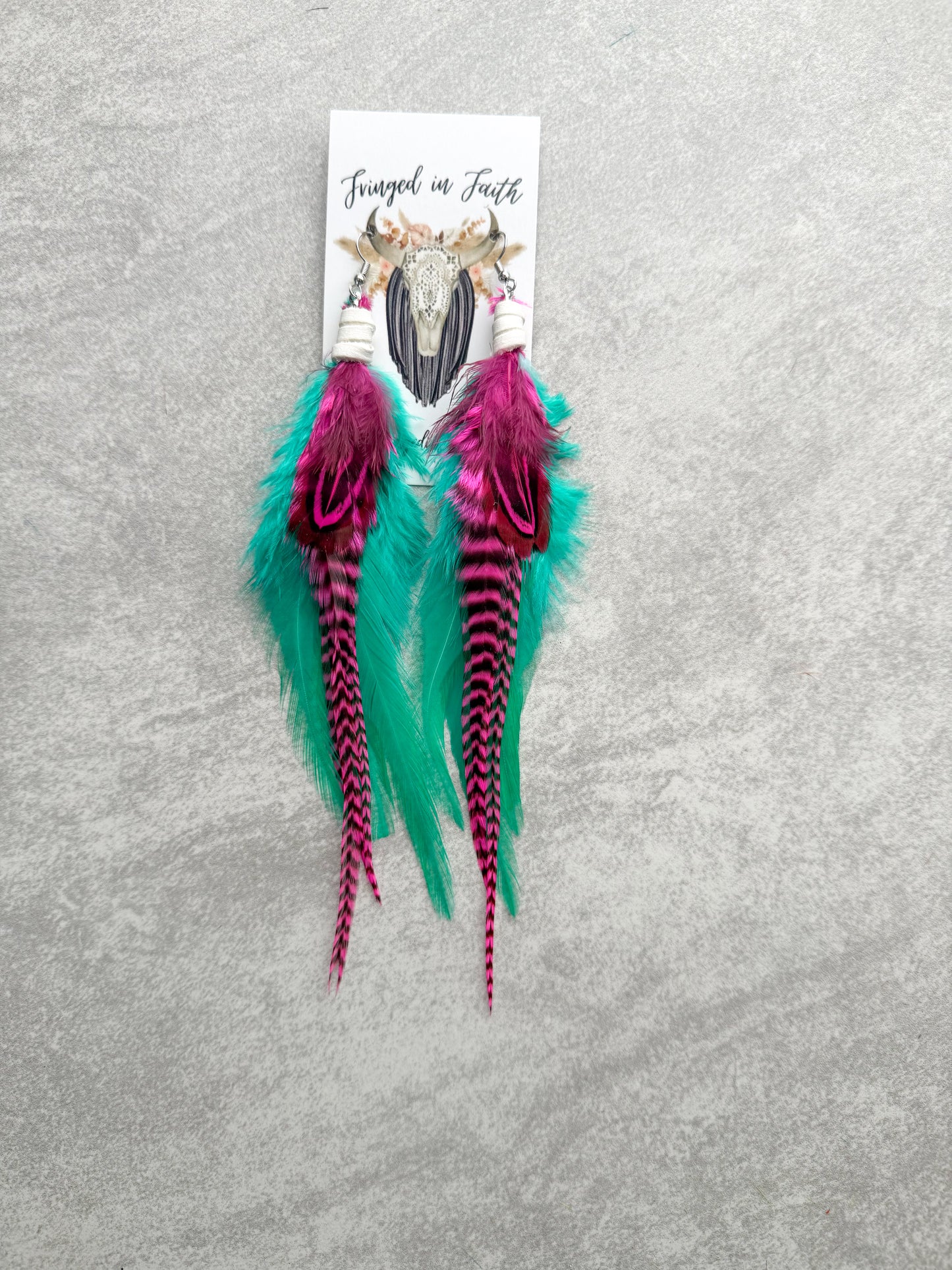 Mint Neon Feather Earrings