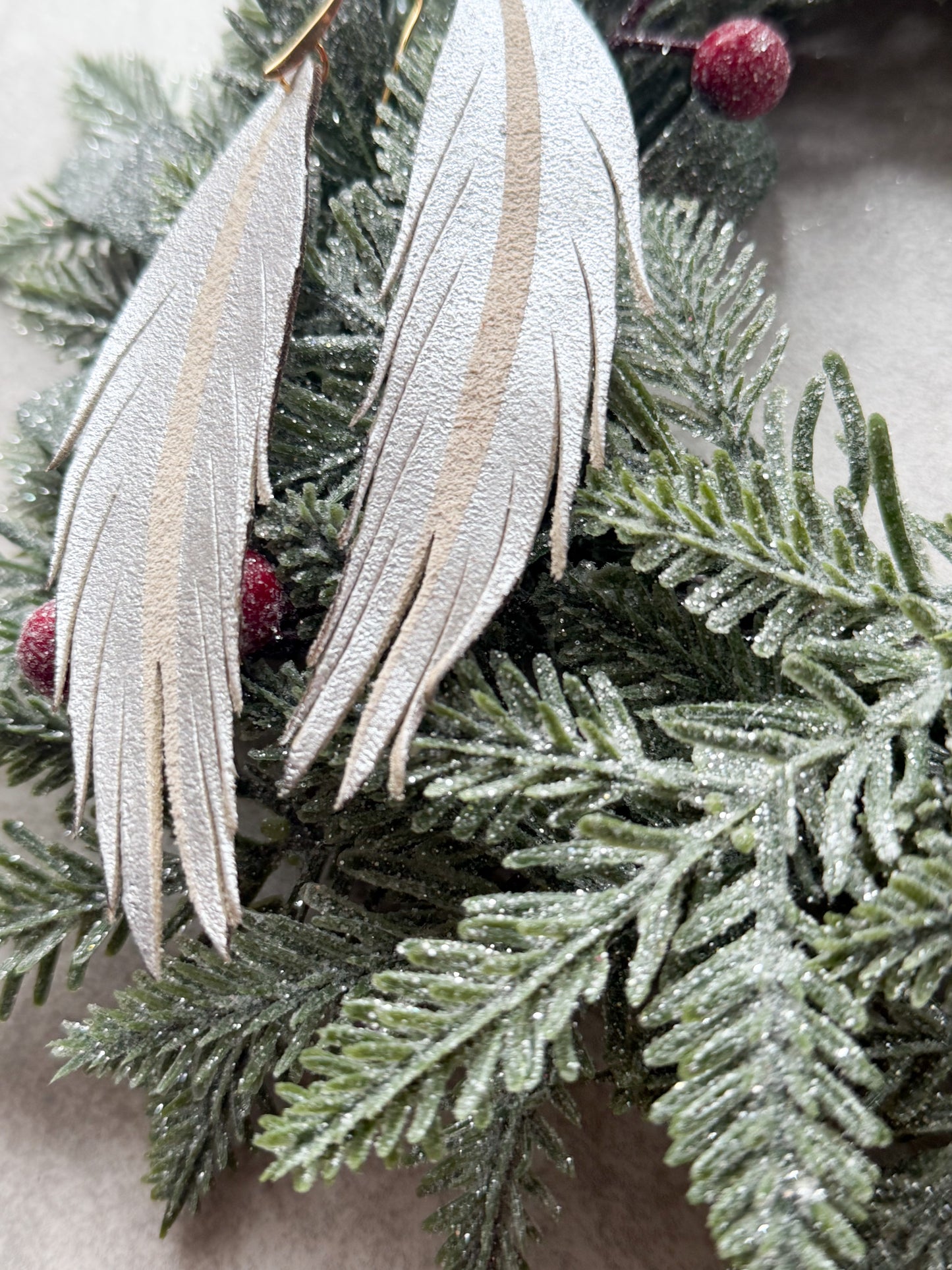 Feather Leather Earrings | Silver
