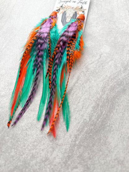 Mint Neon Feather Earrings