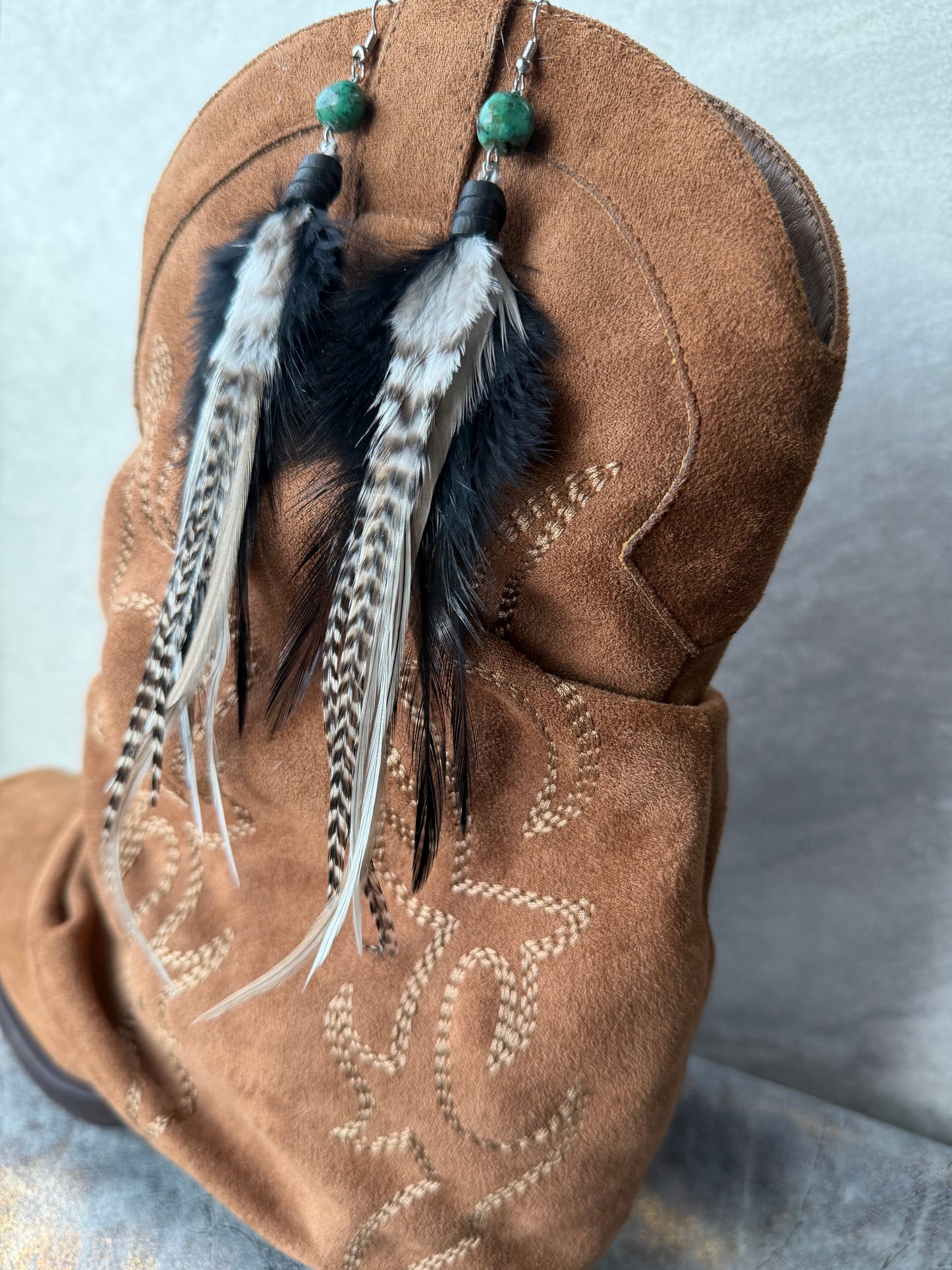 Beaded Feather Earrings | Black