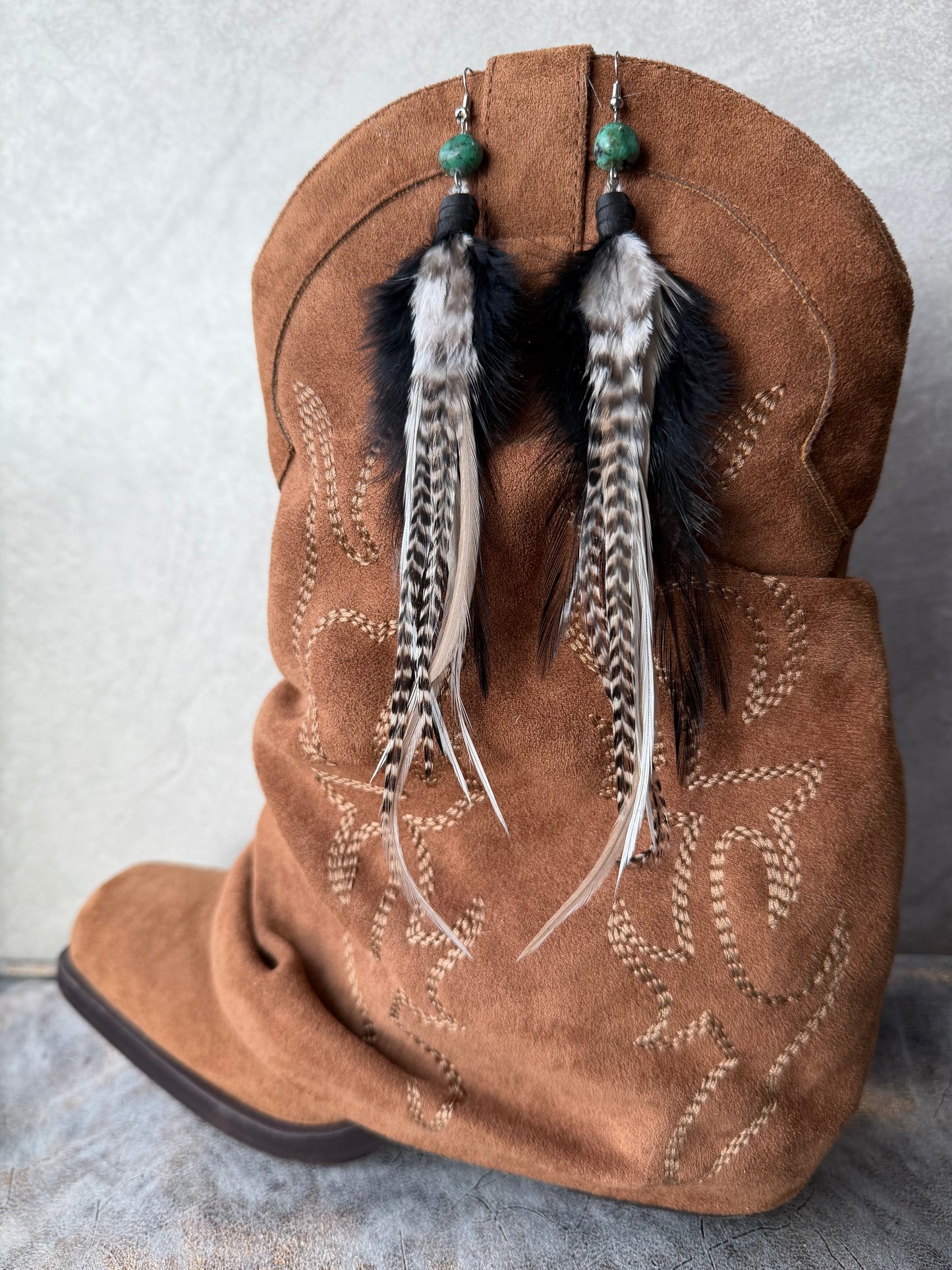 Beaded Feather Earrings | Black