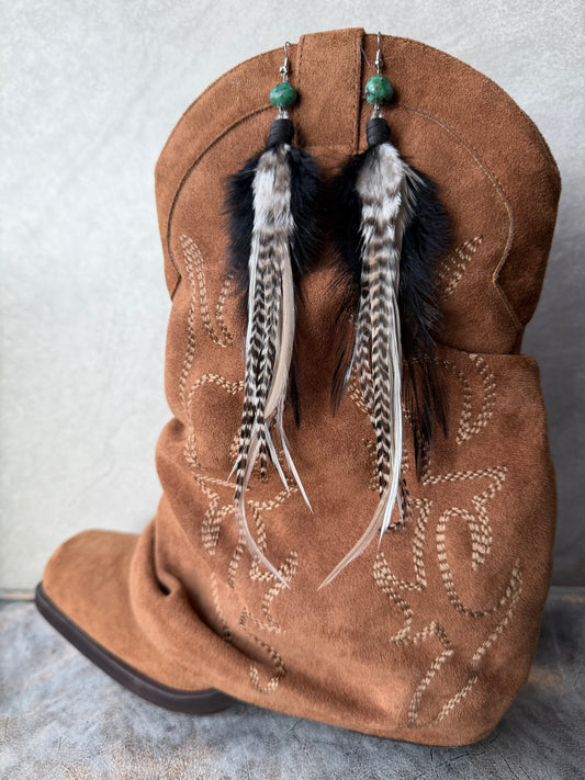 Beaded Feather Earrings | Black