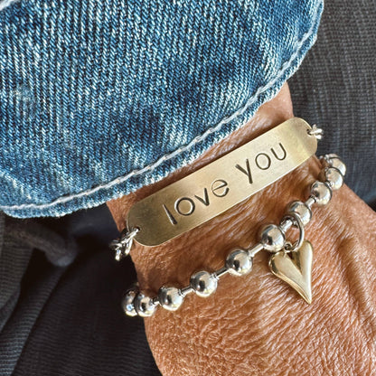 Mixed Metal Heart Charm Bracelet 