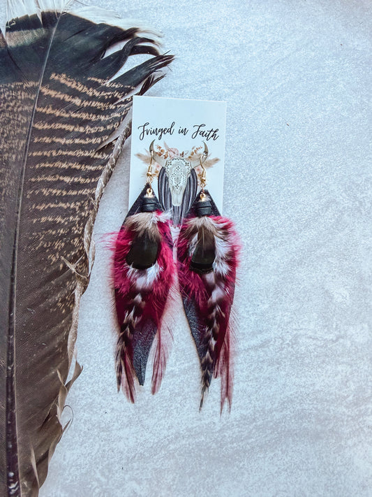 Black + Maroon Feather Earrings