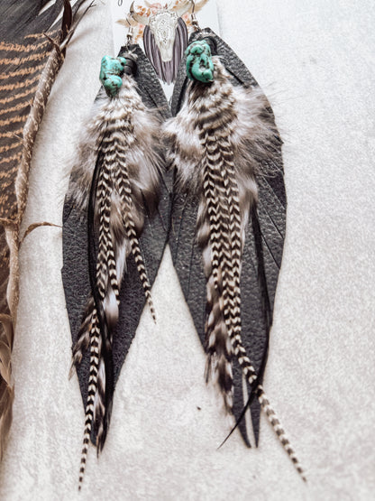 Turquoise Bead Feather Earrings