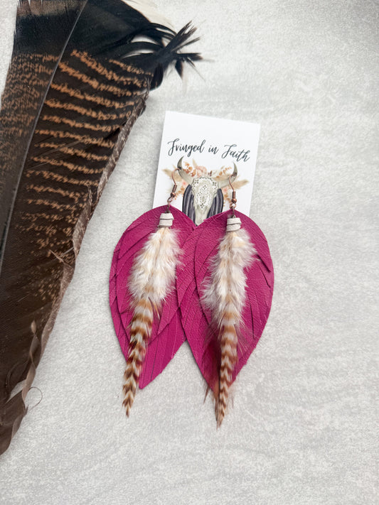 Ronan Fringe Feather Earrings | Magenta