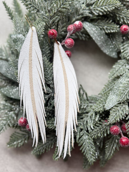 Long Feather Leather Earrings | White