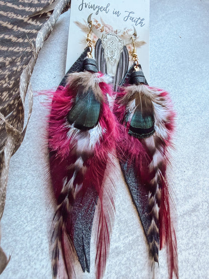 Black + Maroon Feather Earrings