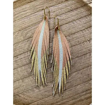 Rose Gold and Gold Painted Leather Earring