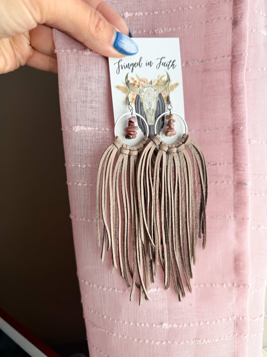 Boho Fringe Leather Hoops
