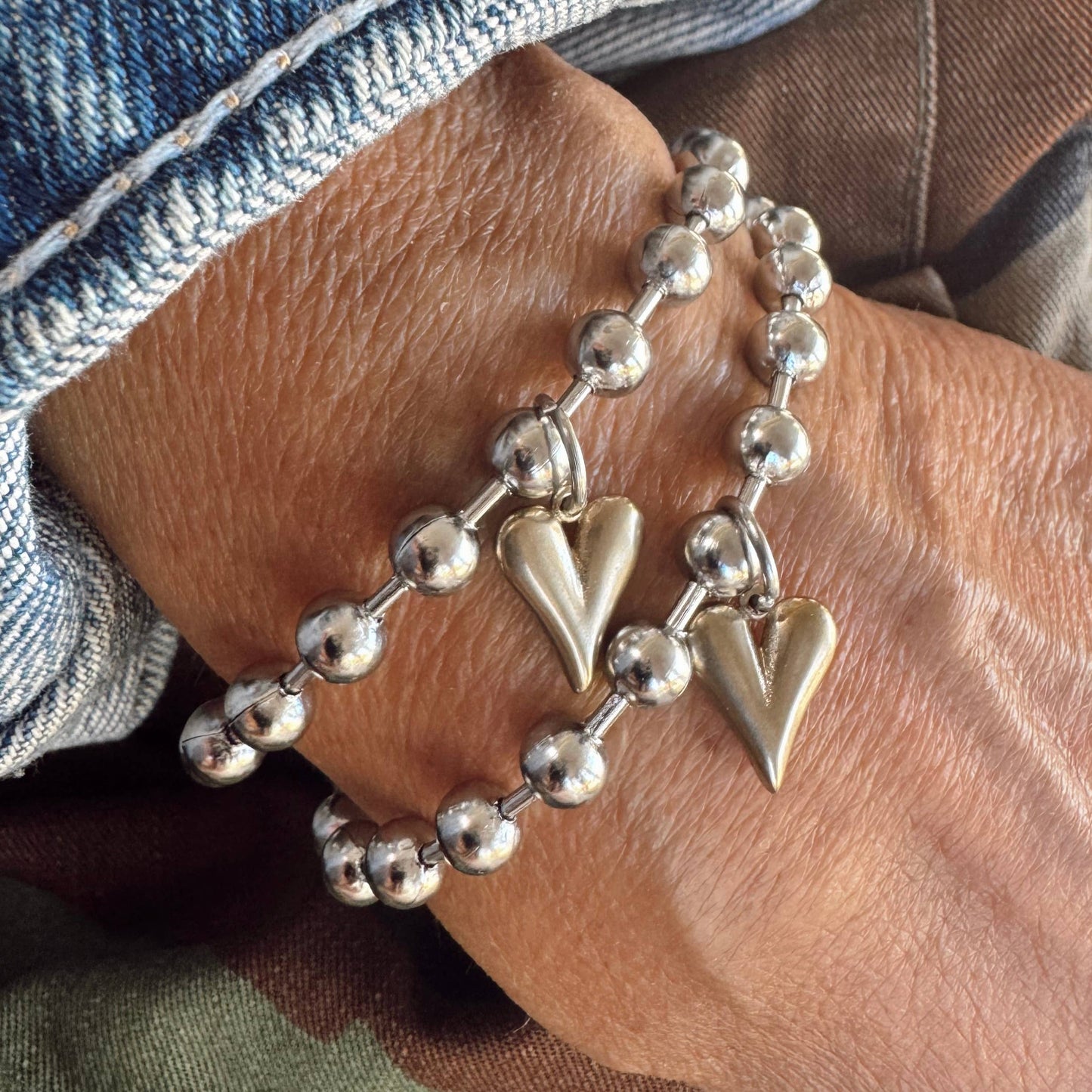 Mixed Metal Heart Charm Bracelet 