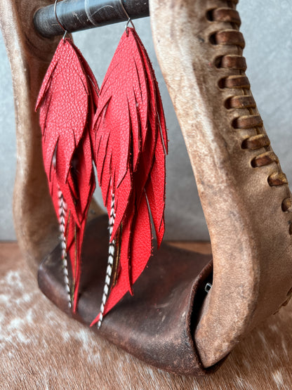 Dutton Fringe Feather Earrings | Red