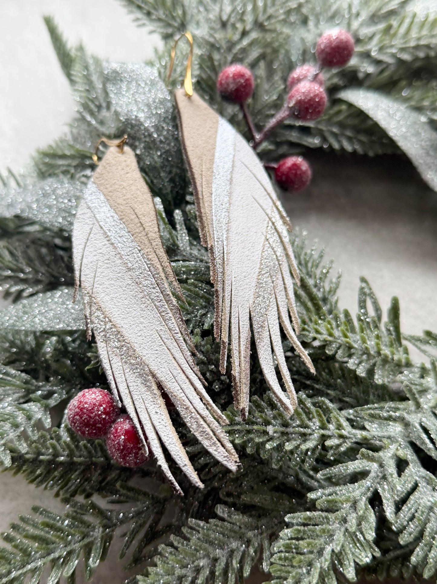 Feather Leather Earrings | Silver Stripes