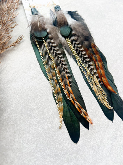 Mallard Feather Earrings with Chain