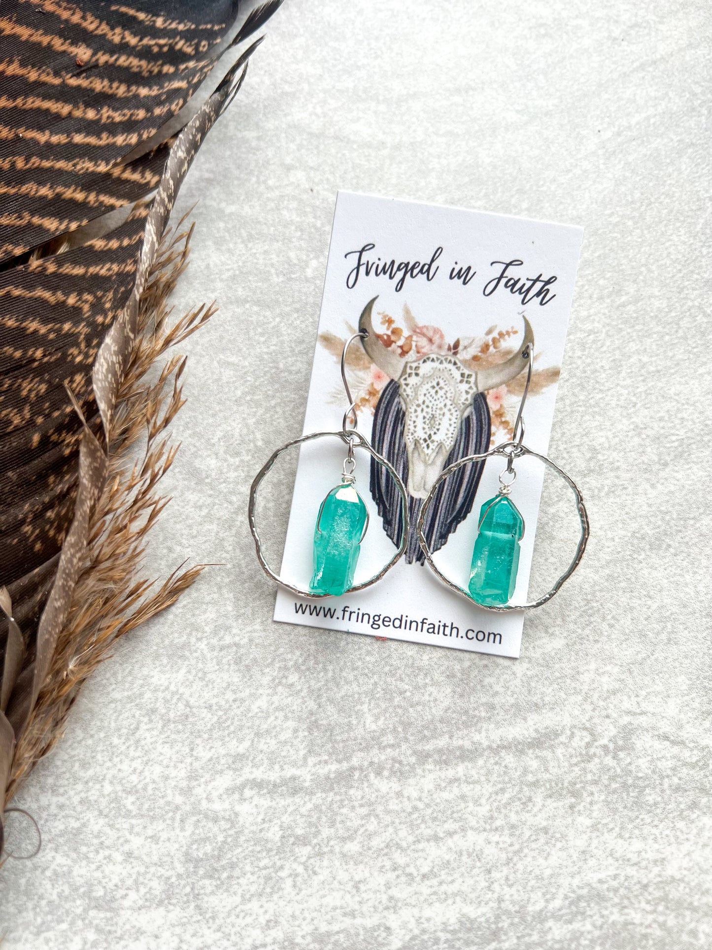 Boho Crystal Hoop Earrings | Turquoise