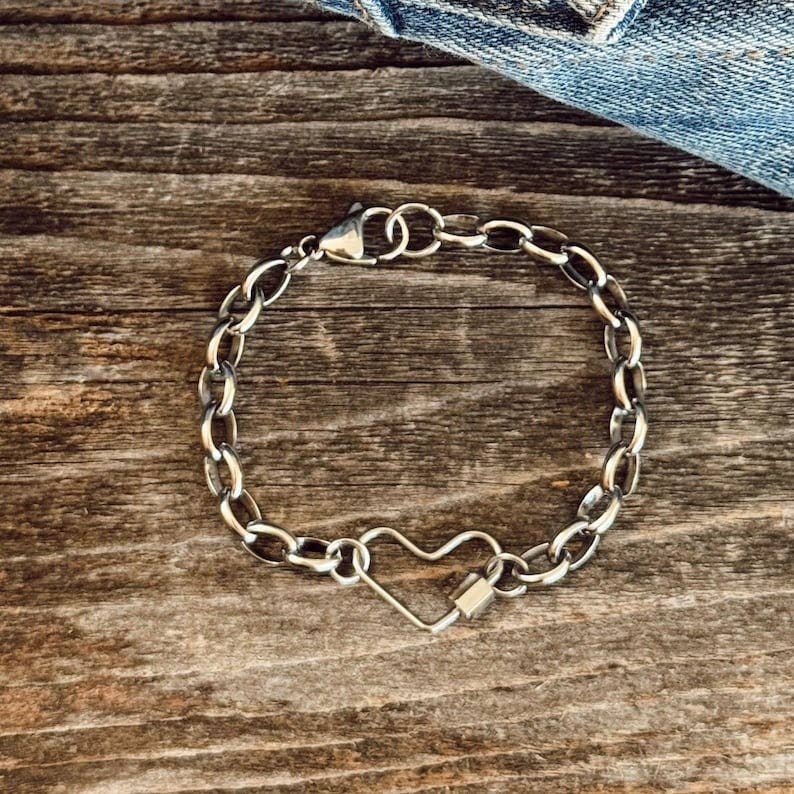 Chain Bracelet with a Heart Carabiner Center Charm