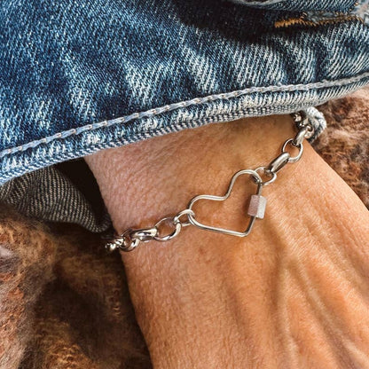Chain Bracelet with a Heart Carabiner Center Charm
