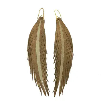 Long Bronze Painted Leather Earring