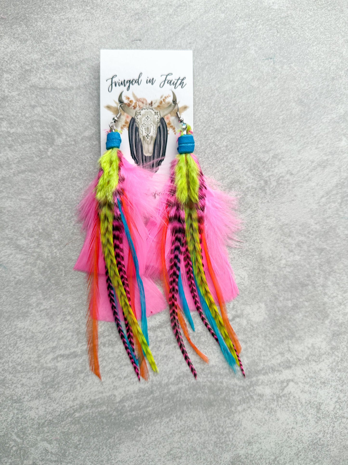 Pink Neon Feather Earrings