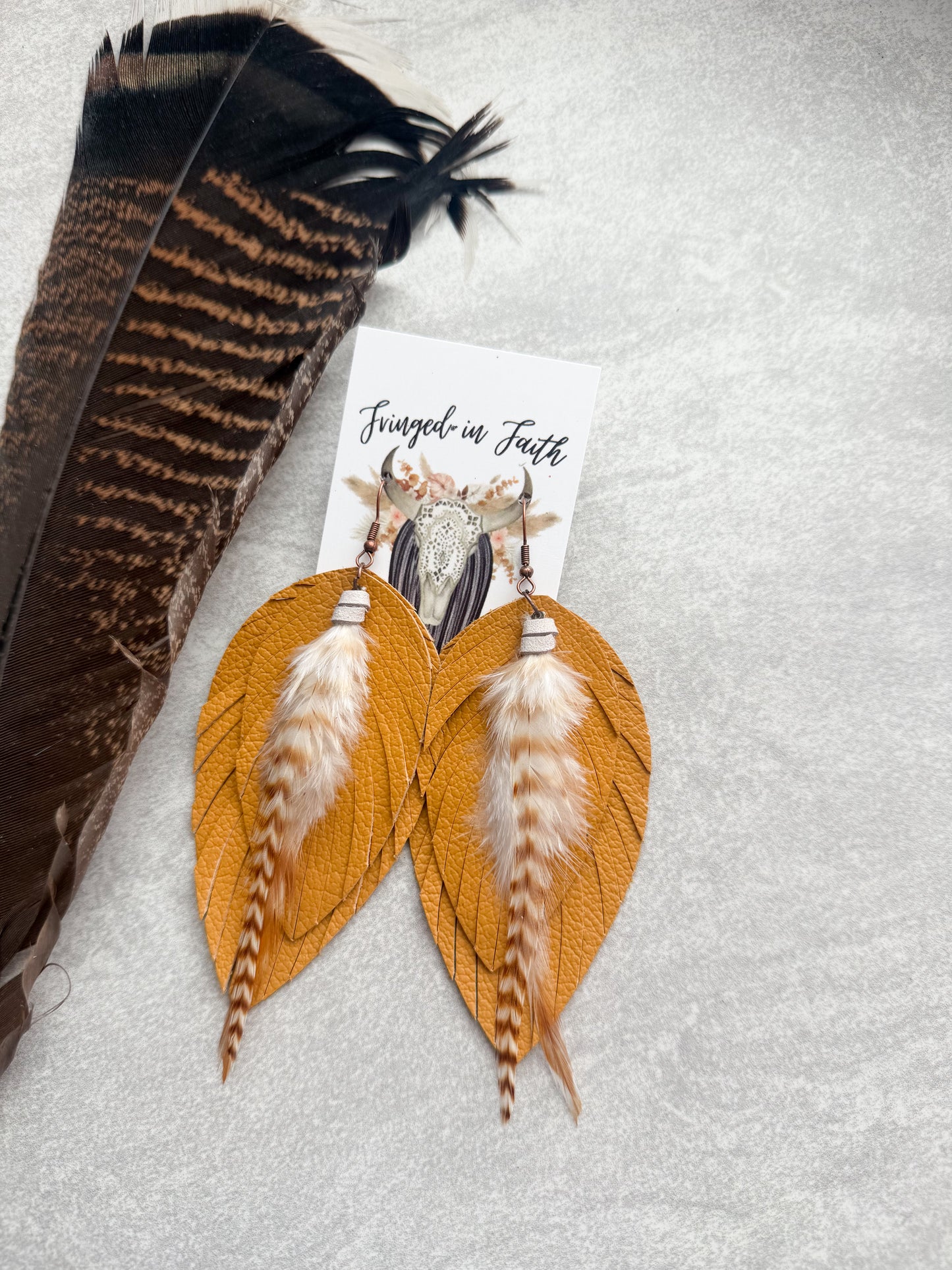 Ronan Fringe Feather Earrings | Mustard